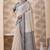 Ash grey zari and thread work border cotton blend saree with tassels with blouse
