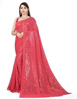 Pink embellished sequinned saree 1