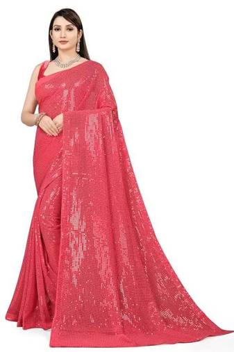 Pink embellished sequinned saree