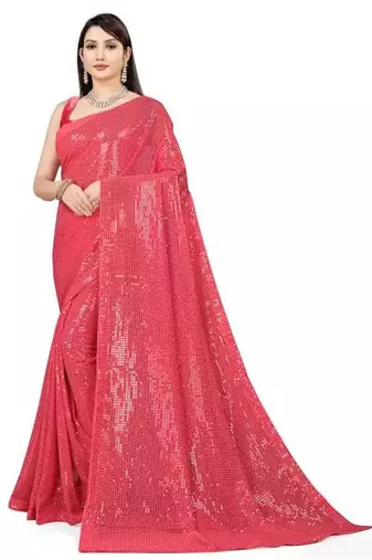 Pink embellished sequinned saree