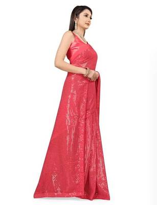 Pink embellished sequinned saree 2