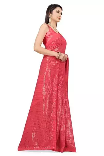 Pink embellished sequinned saree