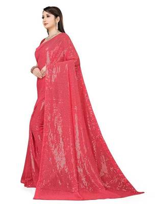 Pink embellished sequinned saree 3
