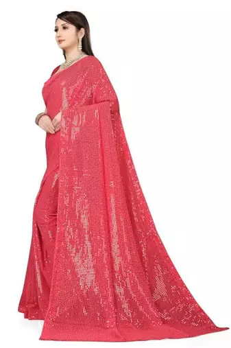 Pink embellished sequinned saree