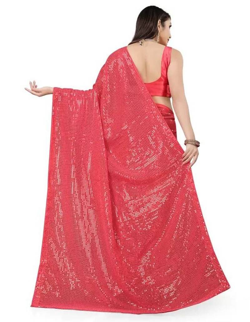 Pink embellished sequinned saree