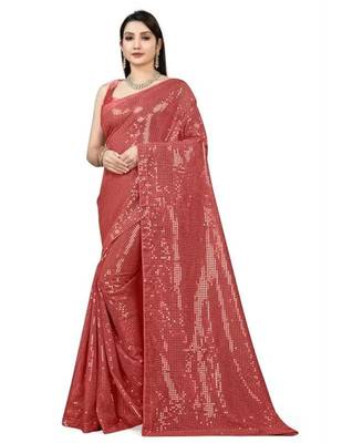 Red embellished sequinned saree 1