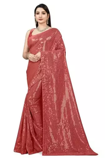 Red embellished sequinned saree