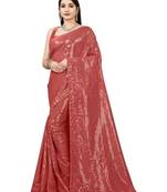 Red embellished sequinned saree