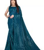 Turquoise embellished sequinned saree