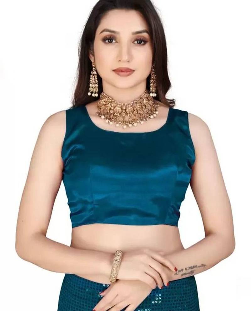 Turquoise embellished sequinned saree