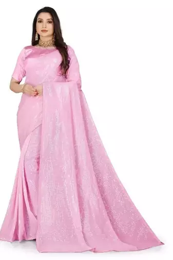 Pink women embellished saree