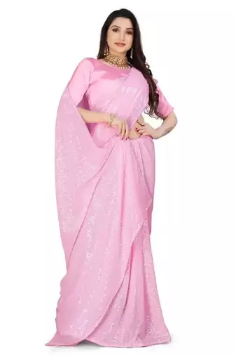 Pink women embellished saree