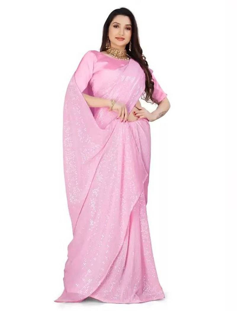 Pink women embellished saree