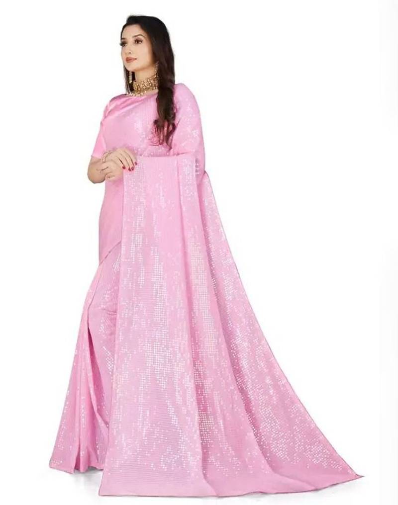 Pink women embellished saree