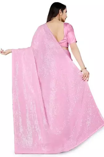 Pink women embellished saree