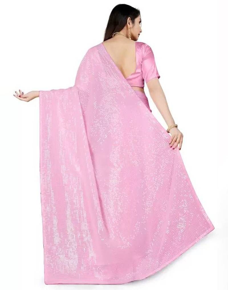 Pink women embellished saree