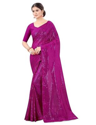 Magenta embellished sequinned saree 1