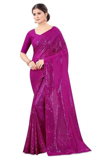 Magenta embellished sequinned saree