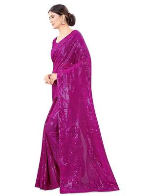 Magenta embellished sequinned saree 2