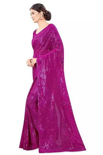 Magenta embellished sequinned saree