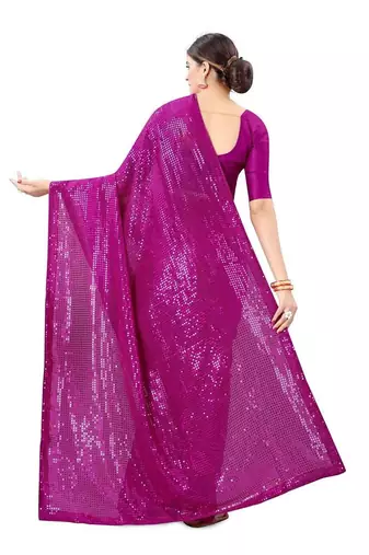 Magenta embellished sequinned saree