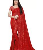 Red embellished sequinned saree
