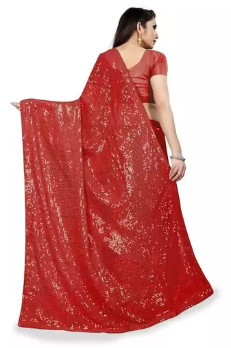 Red embellished sequinned saree
