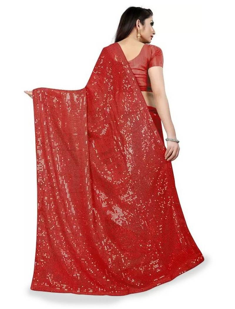Red embellished sequinned saree