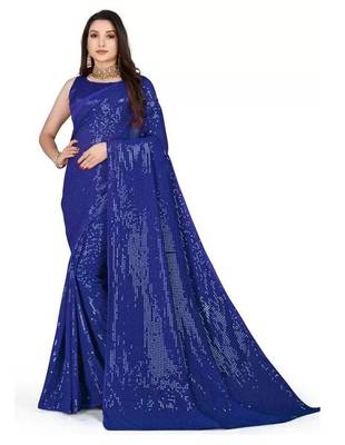 Blue sequinned embellished saree 1