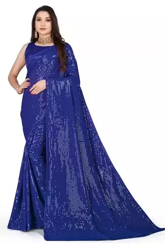 Blue sequinned embellished saree
