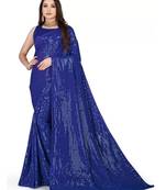Blue sequinned embellished saree