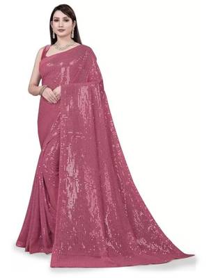 Peach embellished sequinned saree 1