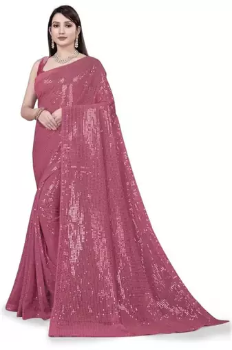 Peach embellished sequinned saree