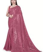 Peach embellished sequinned saree