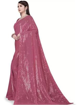 Peach embellished sequinned saree 2