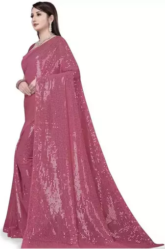 Peach embellished sequinned saree