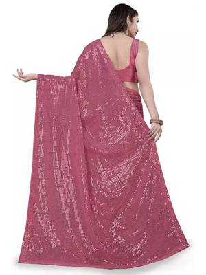 Peach embellished sequinned saree 3
