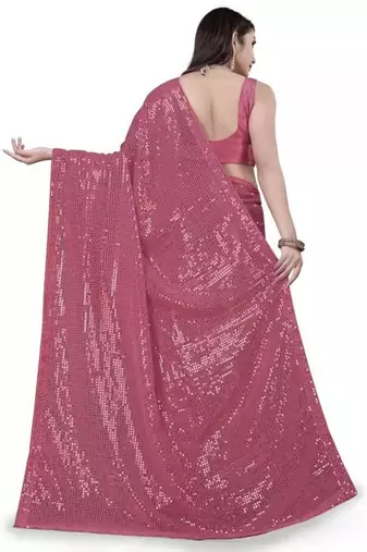 Peach embellished sequinned saree