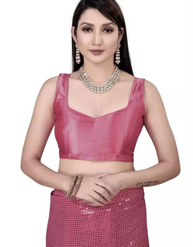 Peach embellished sequinned saree