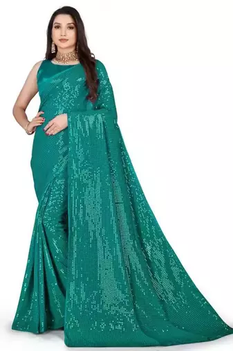 Teal embellished sequinned saree