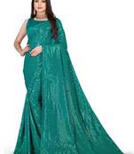 Teal embellished sequinned saree
