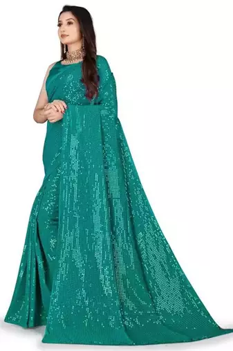 Teal embellished sequinned saree
