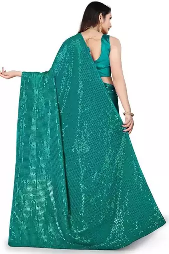 Teal embellished sequinned saree