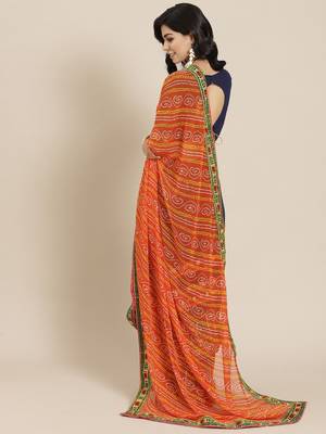 Orange embroidered pure georgette bandhani saree 2