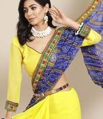 Yellow floral embroidered pure georgette bandhani lehenga saree
