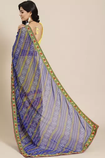 Yellow floral embroidered pure georgette bandhani lehenga saree