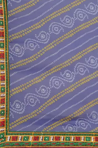 Yellow floral embroidered pure georgette bandhani lehenga saree