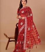 Red bandhani gotta patti poly georgette bandhani saree