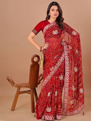 Red bandhani gotta patti poly georgette bandhani saree 4