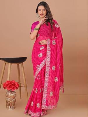 Pink bandhani gotta patti poly georgette designer bandhani saree 1